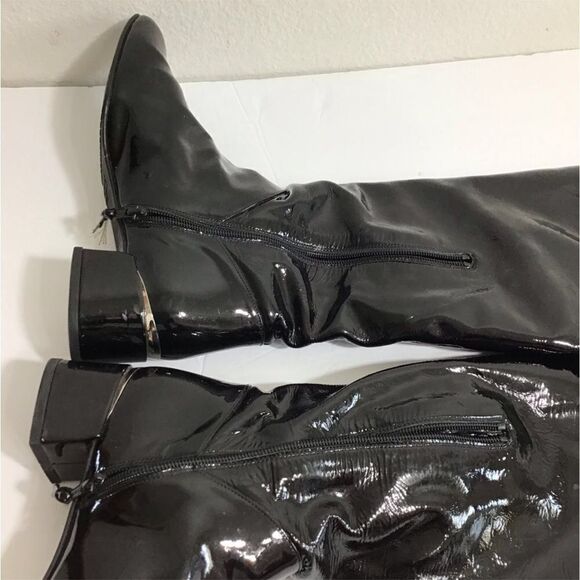 Start Weitzman Boots Black Leather Knee High Patent Leather Block Heel Size 9 - Picture 12 of 16